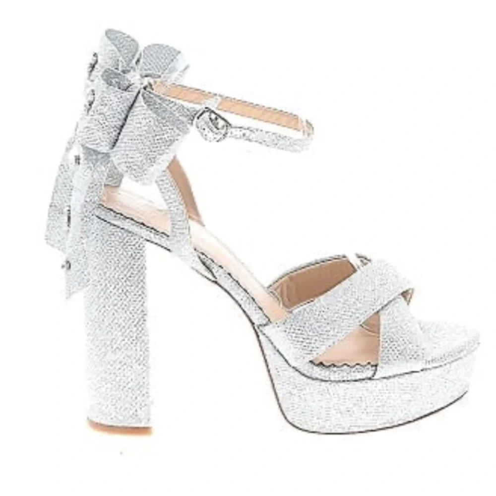 Antonio Melani x Nicola Bathie Lila Bow Heels in Silver - Picture 2 of 11